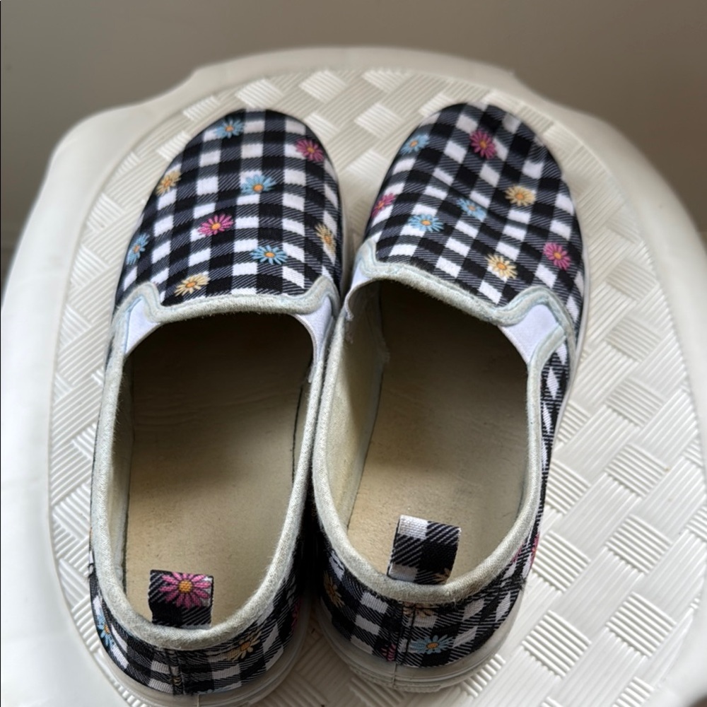 Kids Checkered Slip-On Shoes - Black and White